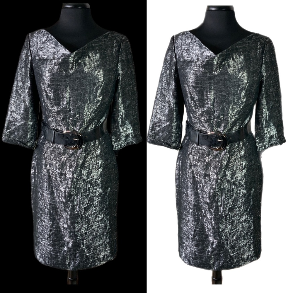 TAHARI-Levine Black with silver shimmer dress. Curved neck.  NWT Sz 6